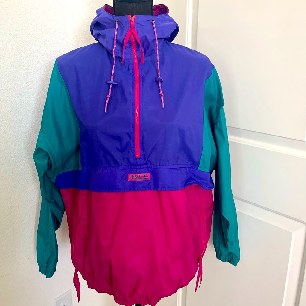 80’s 90’s  Vintage Women’s Half Zip Color-block Columbia Windbreaker Jacket